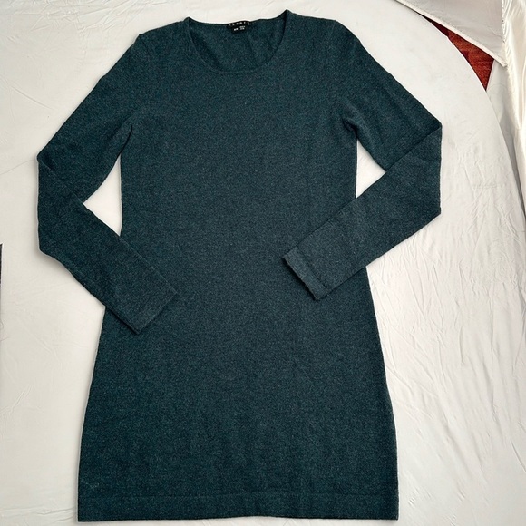 Theory green multicolor crew neck cashmere fitted sweater dress M - Picture 10 of 11